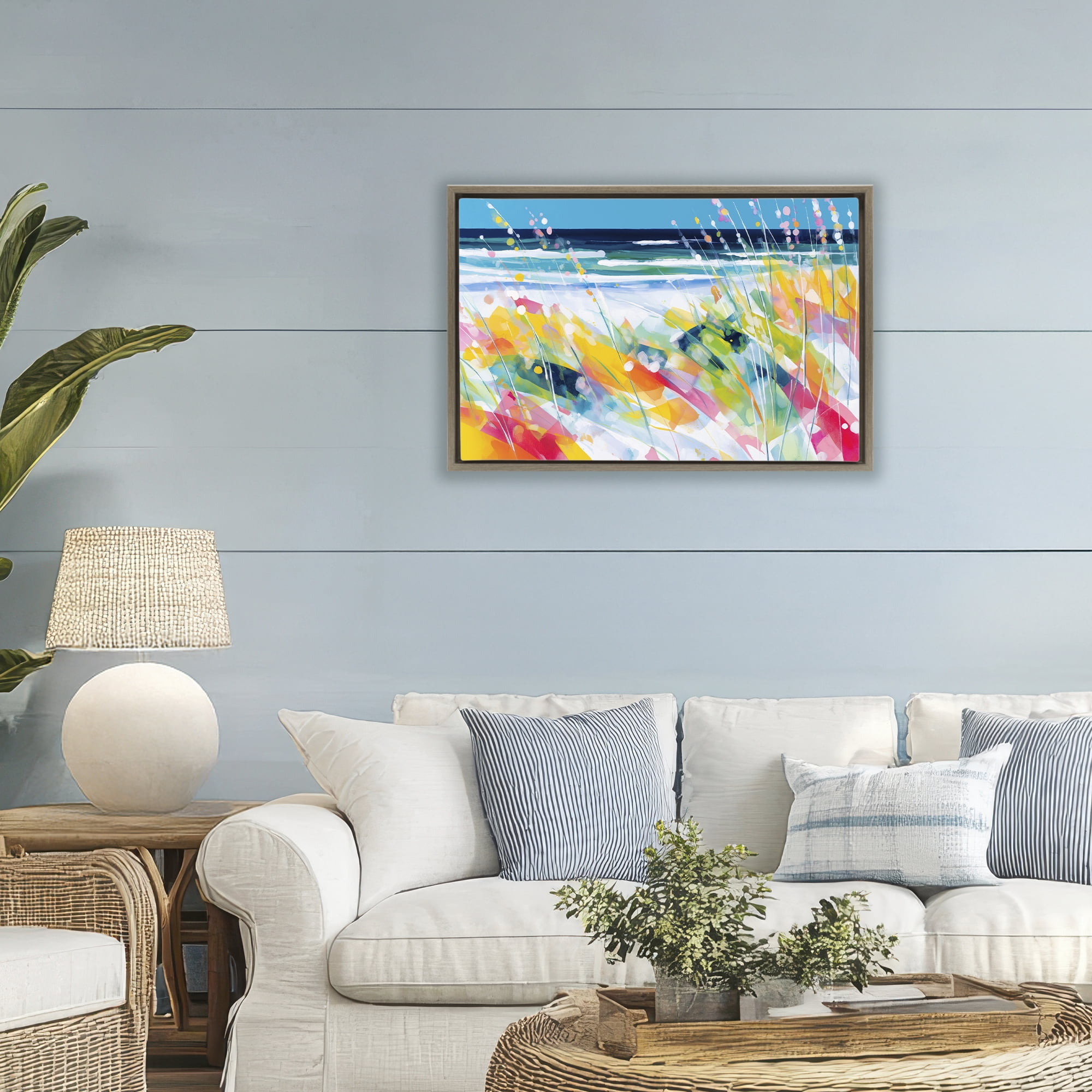 Stupell Industries Sea Oats & Ocean Breeze Abstract Brown Framed Floater Canvas Wall Art, design by Chromatic Storm Studio