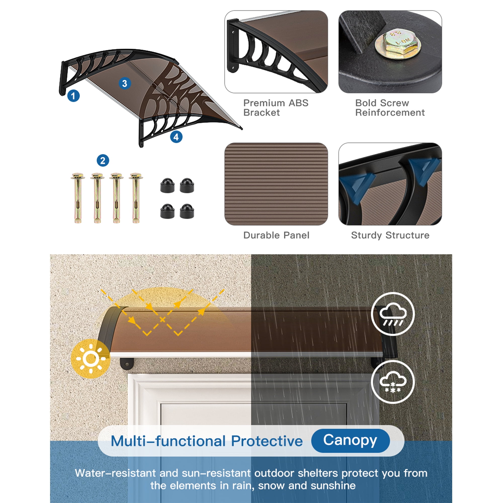 Kadyn 40"x 35" Window Door Awning, Patio Cover Awning for Outdoor, Awning Canopy for Patio, Brown Kadyn 40"x 35" Window Door Awning, Patio Cover Awning for Outdoor, Awning Canopy for Patio, Brown