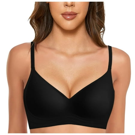 Siilsaa Women s Light Wireless T-Shirt Bra with ComfortFlex Fit and Comfort Foam Black 2XL