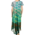 thumbnail image 2 of Sakkas Kaylaye Long Tie Dye Ombre Embroidered Cap Sleeve Caftan Dress / Cover Up - Green / Purple - One Size Regular, 2 of 5