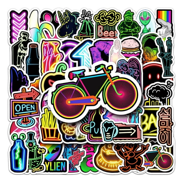 Pegatinas Neon Graffiti, 50 unidades, para ordenador portátil, botella de agua, skat