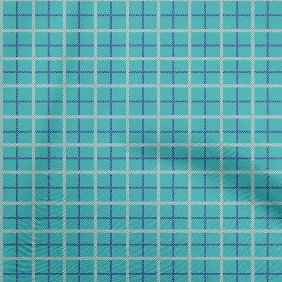 oneOone Polyester Spandex Dusty Teal Green Fabric Check Plaid Craft Projects Decor Fabric Printed By The Yard 56 Inch Wide