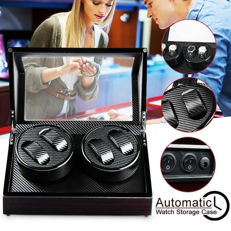3 Automatic Watch Winder - 4+0 Watch Winder Box Automatic Rotating Storage Display Box Luxury Case Carbon Fiber Black