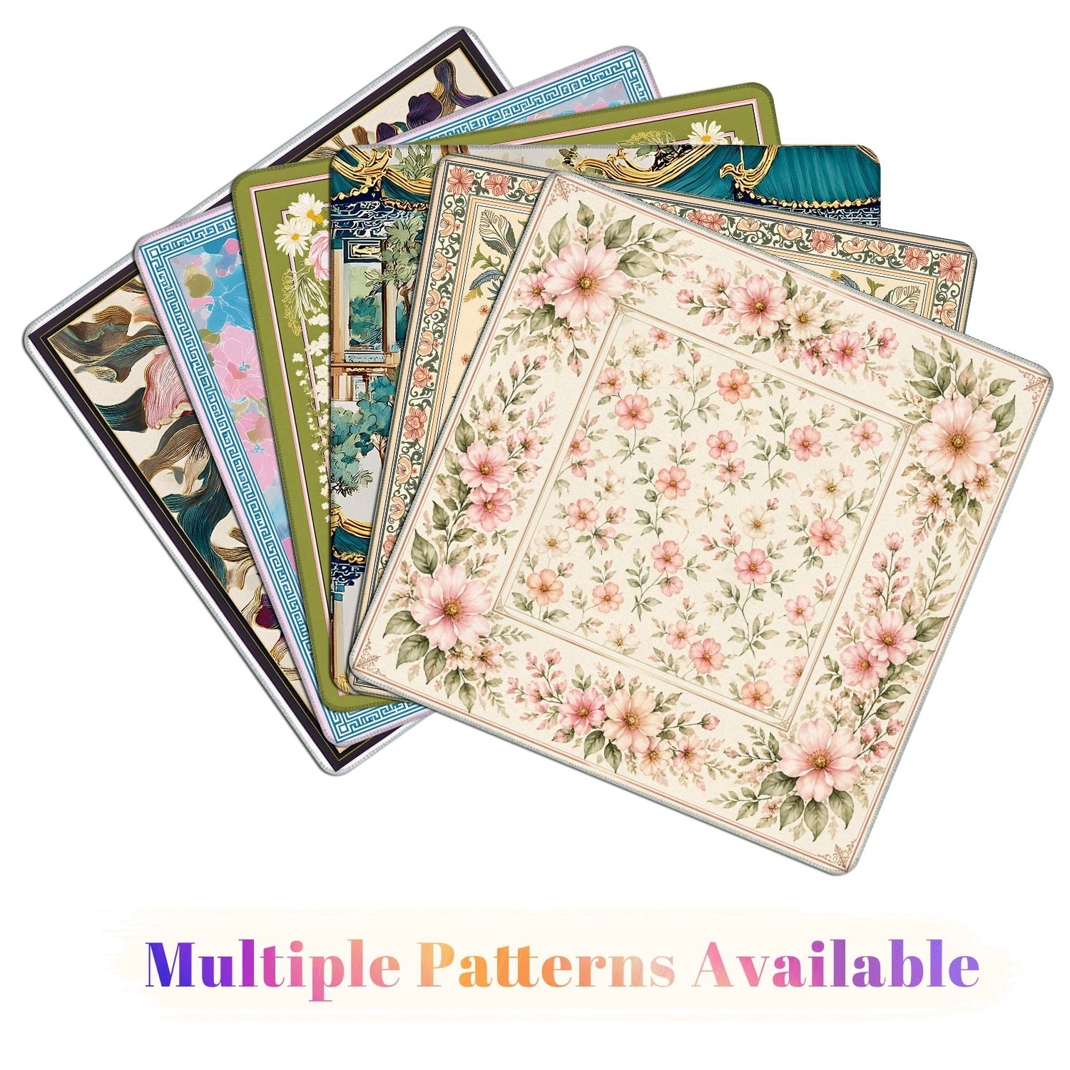 Mahjong Mat 31.5" x 31.5" Delicate Floral Soft Pink Green Leaves Non-Slip Noise Reduction American Mahjong Tiles Table Cover for Dominoes Poker Card Board Games Gift