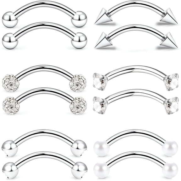 DESIGNICE 16g 6/8/10mm Eyebrow Tragus Snug Vertical Labret Tongue Snake Eyes Anti-Tragus Daith Belly Button Bridge Surface Curved Barbell Piercing Jewelry for Women Men