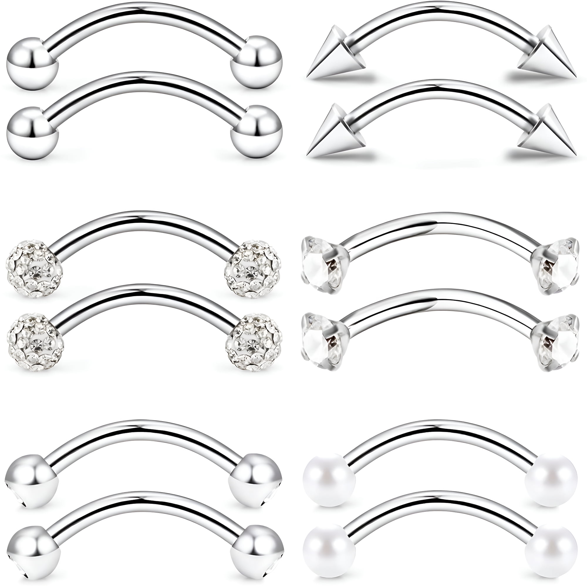 DESIGNICE 16g 6/8/10mm Eyebrow Tragus Snug Vertical Labret Tongue Snake Eyes Anti-Tragus Daith Belly Button Bridge Surface Curved Barbell Piercing Jewelry for Women Men