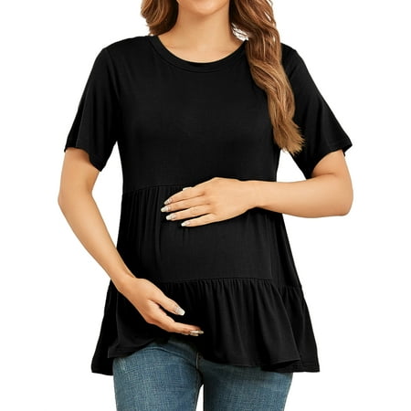 

JuneFish Women s Maternity Short Sleeve Tiered Basic Casual Pregnancy Top