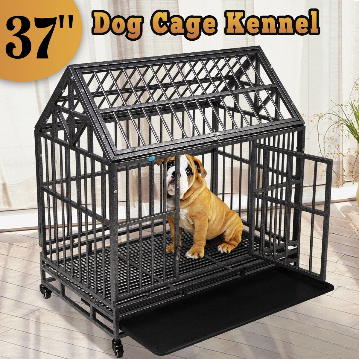 petgroomingtable Heavy Duty Dog Crate Cage Kennel Playpen Large Strong Metal Ourdoor Roof for Large Dogs Cats with Two Prevent Escape Lock and Four Lockable Wheels 45 