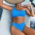 thumbnail image 2 of Women's One Shoulder Two Piece Swimsuit Sexy Asymmetric Bikini Set Solid Color Built-In Padded Top High Waisted Bottom Alluring Unique Beach Style, 2 of 3