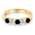 thumbnail image 3 of Gem Stone King 10K Yellow Gold Black Diamond and White Topaz Wedding-Bands Ring for Women | 0.94 Cttw | Round 3.5MM | Gemstone April Birthstone | Size 8, 3 of 6