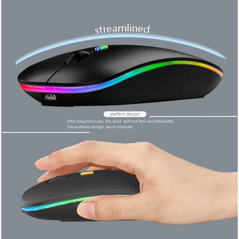 Wireless Bluetooth Mouse, Rechargeable USB Optical Mouse, LED Slim Dual  Mode(Bluetooth 5.0 and 2.4G) Wireless Mouse for Laptop, PC, Mac OS,  Android