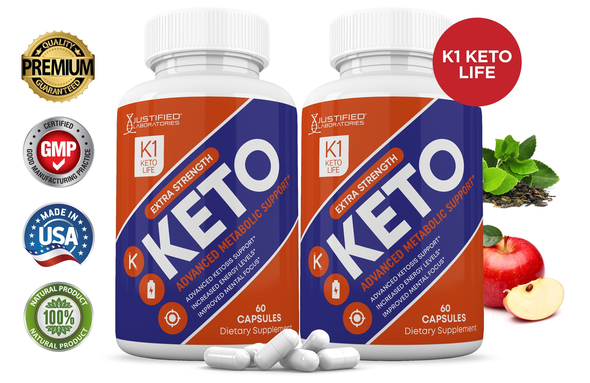 (2 Pack) K1 Keto Life Pills Includes Patented goBHB® Exogenous Ketones Advanced Ketogenic Supplement Ketosis Support for Men Women 120 Capsules