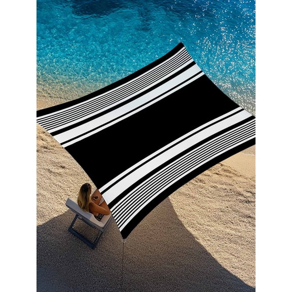 Black Striped Sun Shade Sail 14' x 18', Modern Classic Stripe Rustic Country Farmhouse Rectangle Outdoor Sunshade Canopy, Waterproof UV Block Patio Covers for Garden Yard Beach