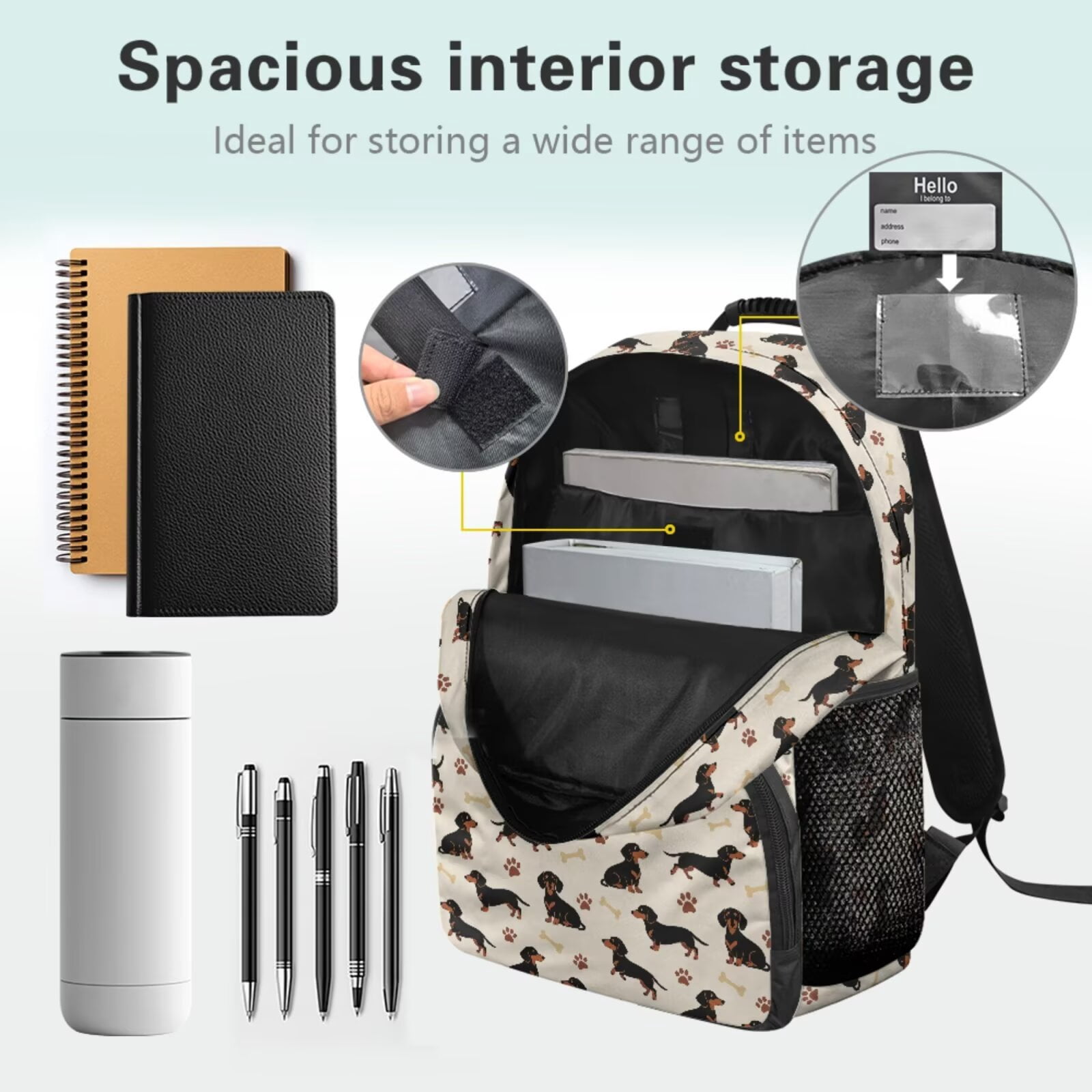 Pzuqiu Cute Dachshund 4 Piece School Backpack Set with Lunch Box Pencil Case Kawaii Backpacks for School Girls with Adjustable Shoulder Strap Large Capacity Student Bag for Teens