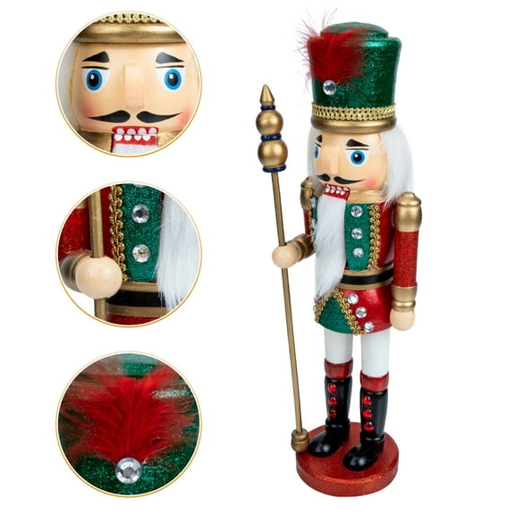 EXHUMKY Nutcracker Figure Wooden Green Hat Family Christmas 1Pack 14 Inches