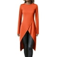 thumbnail image 3 of TKLPEHG Womens Tunic Tops Irregular Hem Long Sleeve Dresses for Women Fall Loose Crew Neck Dressy Casual Slit High Low Tunic Shirts (Orange,XL), 3 of 6
