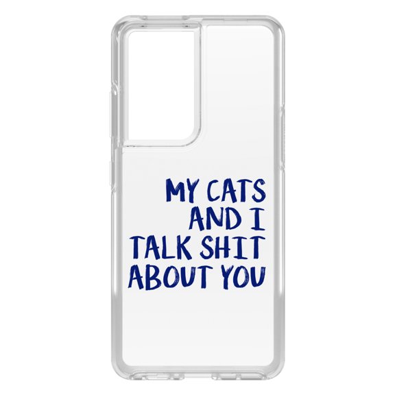 DistinctInk Clear Shockproof Hybrid Case for Galaxy S21 ULTRA 5G (6.8" Screen) - TPU Bumper Acrylic Back Tempered Glass Screen Protector - My Cats And I Talk S**t About You