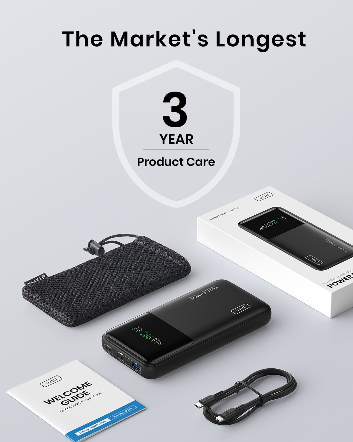INIU 140W 27000mAh Portable Charger, Fast Charging Laptop Power Bank, USB C Cable, Compatible with Macbook iPad iPhone, Black