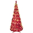 thumbnail image 3 of Resenkos Artificial 6ft Red Pop Up Christmas Tree with 150 lights,4 ribbons,1 large bow,12 Christmas flowers,12 snowflakes,12 pine cones,12 60MM balls Indoor Holiday Decorating, Red, 3 of 10