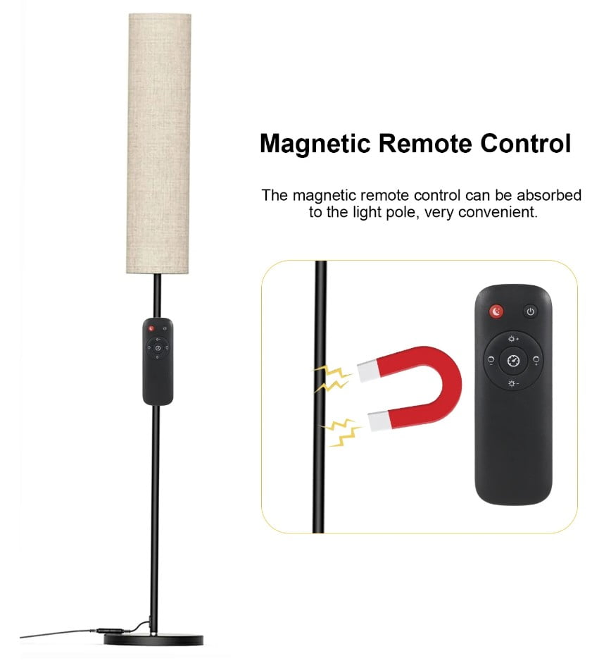 Modern LED Floor Lamp with Fabric Lamp Shade Dimmable Remote Control Standing Light Reading