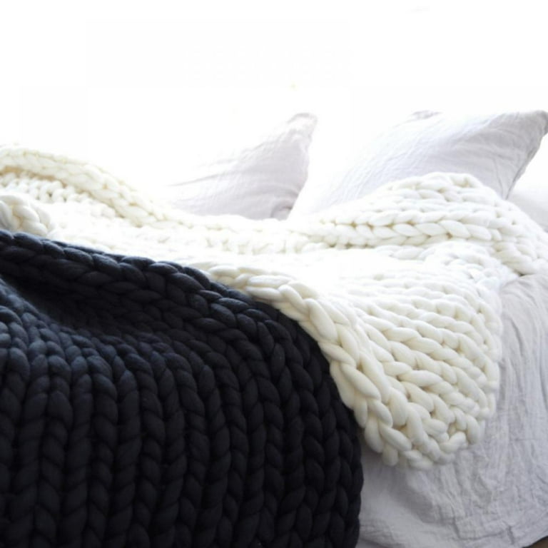 Large Chunky Knitted Thick Blanket, Yarn Woolen Throw Sofa Blanket