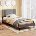 thumbnail image 4 of Costway Twin Size Bed Frame with Linen Fabric Upholstered Headboard & Wooden Slat Support, 4 of 11