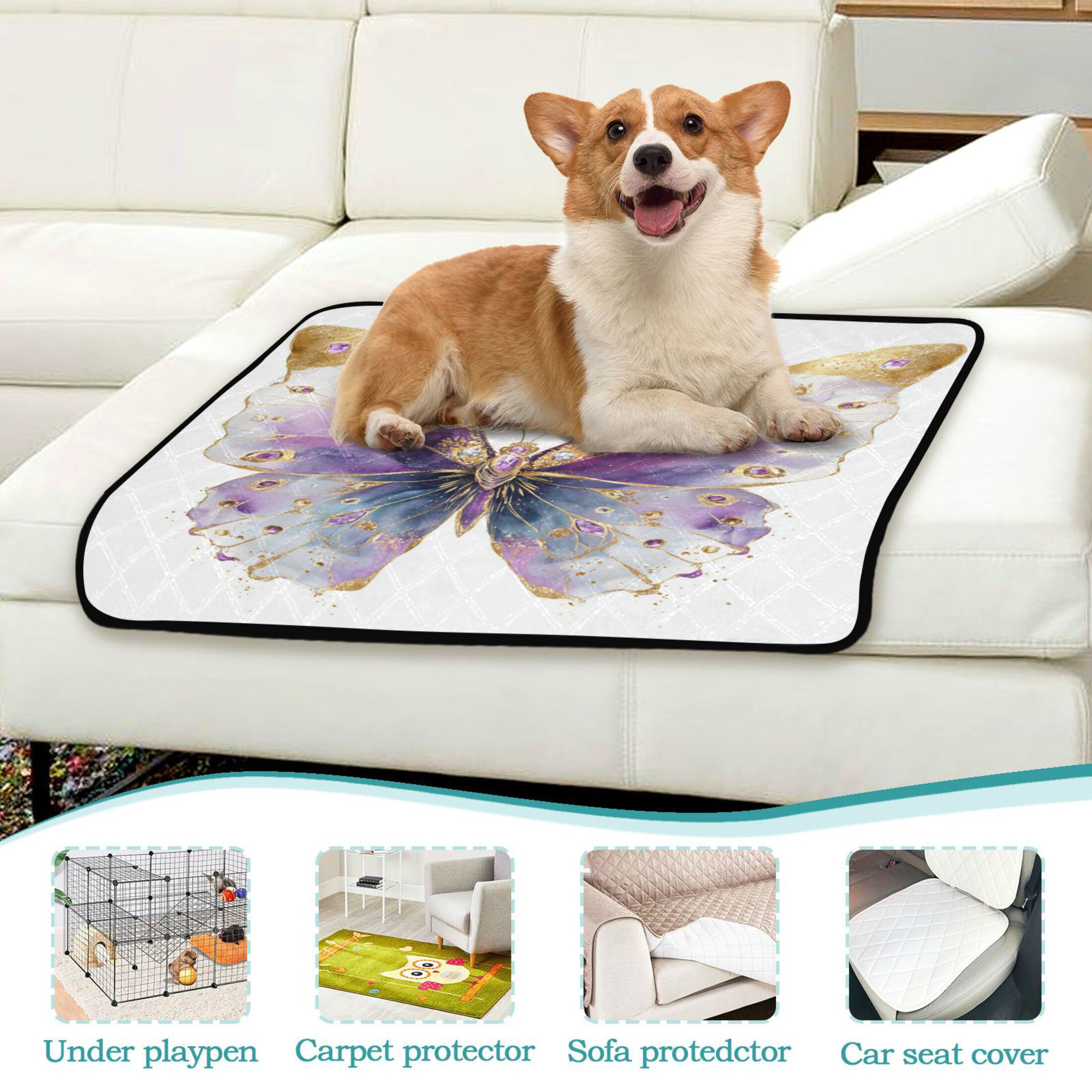 Qxltty Pastel Butterfly Cat litter Pads Pet Set of 2 Diaper Mats Center Anti-leakage Layer Absorbent Soft and Comfortable