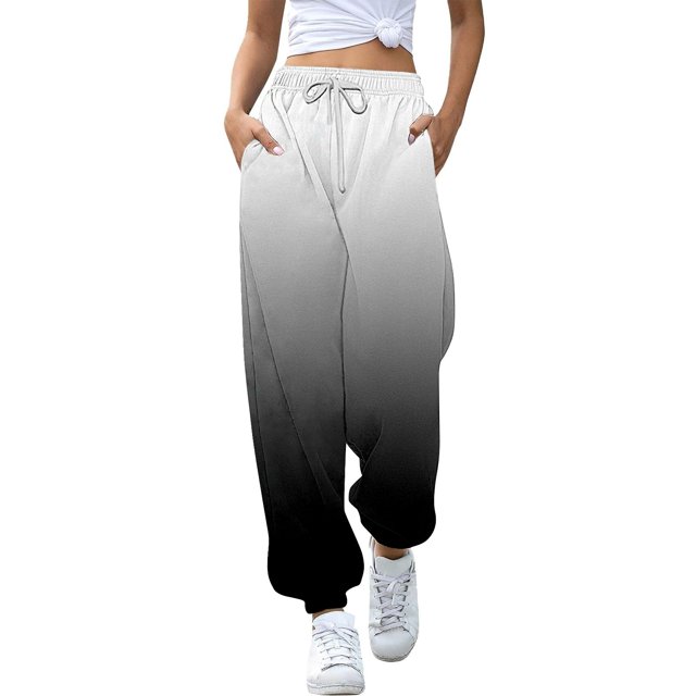 MIASHUI Girls Jogging Sweatpants Kids Drawstring Elastic Waist Pants Gradient Trousers,Black,11-12 Years