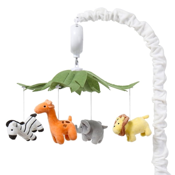 Móvil Musical para Cuna The Peanutshell blanco con Animales de Selva y Canciones de Cuna para Bebés