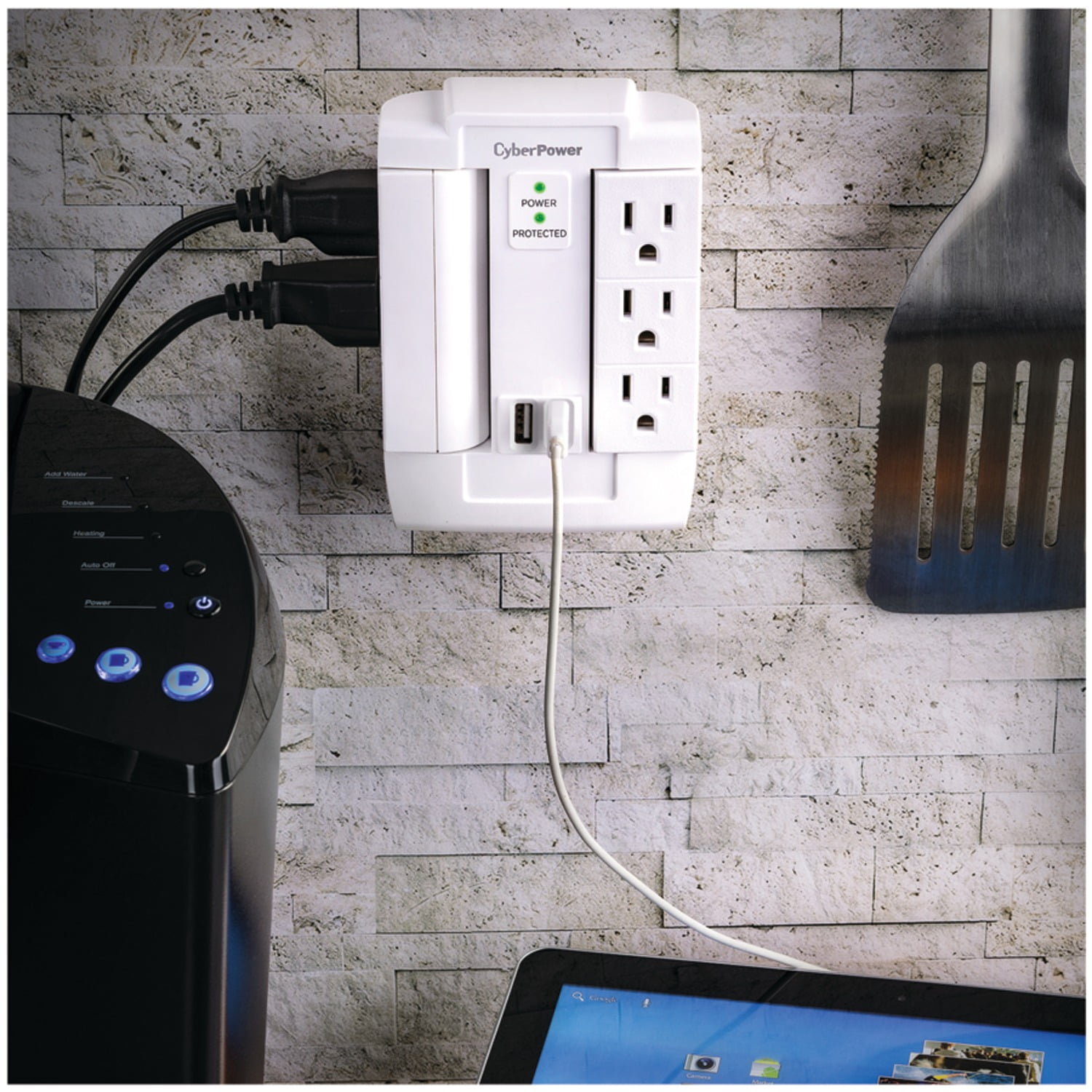CyberPower 6-Outlet Swivel Professional Surge Protector Wall Tap with 2 USB Ports, CSP600WSURC2PT