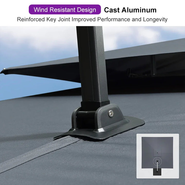 PURPLE LEAF Cantilever Patio Umbrella With Base 10' x 13' Rectangle Double Top Outdoor Heavy Duty Aluminum, Grey, for Patio, Deck, Garden, Pool