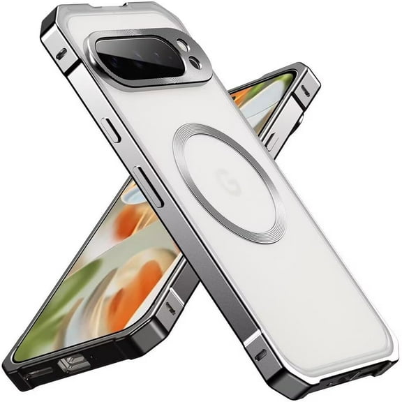 Case for Google Pixel 9,Military Grade Drop Protection Aluminum Alloy Shockproof Anti-Slip with Wireless Charging Phone Case for Google Pixel 9,6.3 inch 2024 (Silver)