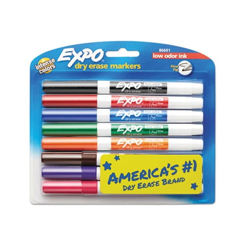 Low-Odor Dry-Erase Marker Fine Bullet Tip, Assorted Colors, 8/Set