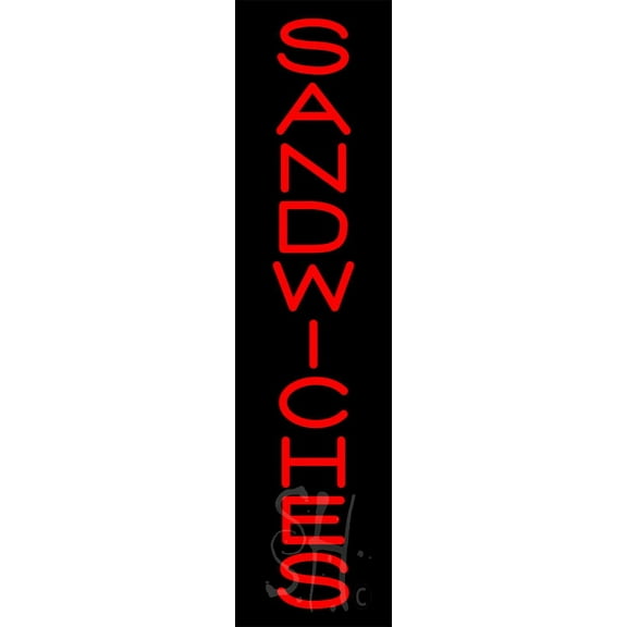 Vertical Red Sandwiches LED Neon Sign32" Tall x 8" Wide, Clear Edge Cut Acrylic Backing, with Dimmer - Bright and Premium built indoor LED Neon Sign for restaurant window and interior decor.
