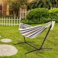 thumbnail image 3 of Clearance! Hammock with Stand, Brazilian Style Hammock Bed with Steel Stand and Carrying Bag, Portable Double Hammock for Patio Balcony Deck Indoor Outdoor, Max Load 450lbs, Easy Set Up, K3965, 3 of 11