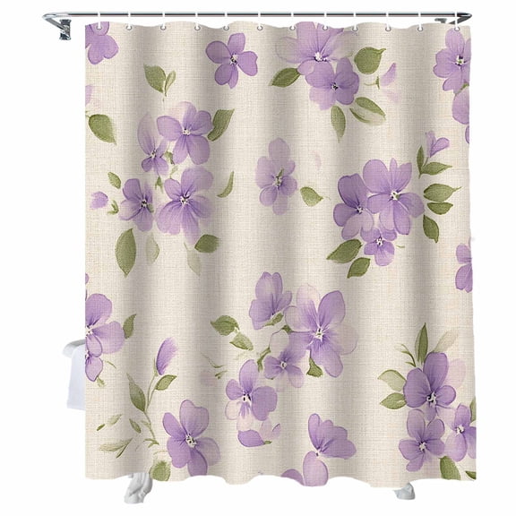 Shower Curtains Purple Flowers Bath Curtain Spring Flowers Pastoral Waterproof Bathroom Shower Curtain Set with Hooks Decoration 72 x 84 Inches