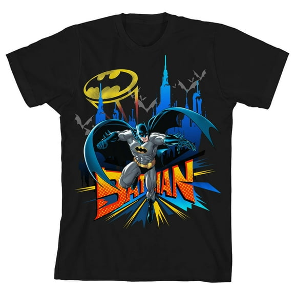 Batman Comic Art Boy's Black T-shirt-Medium