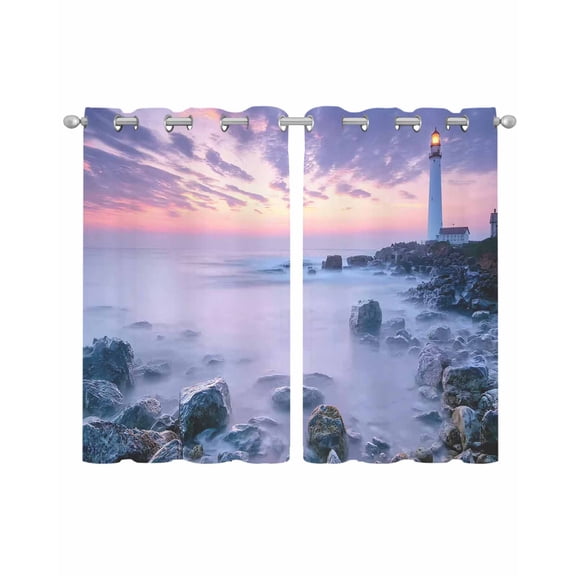 Coastal Sheer Curtains 54 Inch Length 2 Panels Set for Living Room/Bedroom, Summer Beach Ocean Nautical Kitchen Curtains with Grommet Semi-Sheer Curtains Drapes Voile Window Treatments 42"x54"x2