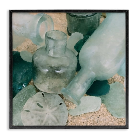 Stupell Industries Coastal Nautical Glass Bottles Black Framed Giclee Art, 12 x 12, by Graffitee Studios