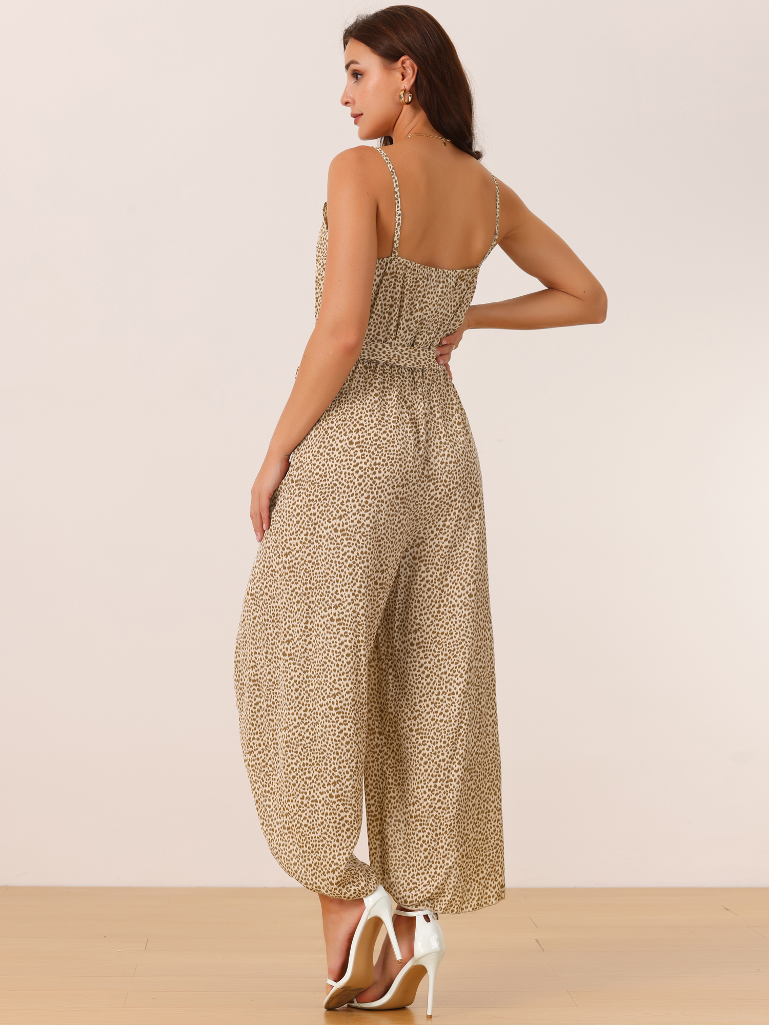 DARING DIVA Women's Summer Spaghetti Straps Sleeveless V Neck Jumpsuit L Brown