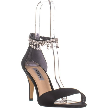 Womens Nina Vera Kitten Heel Evening Sandals, Black Luster, 10 US