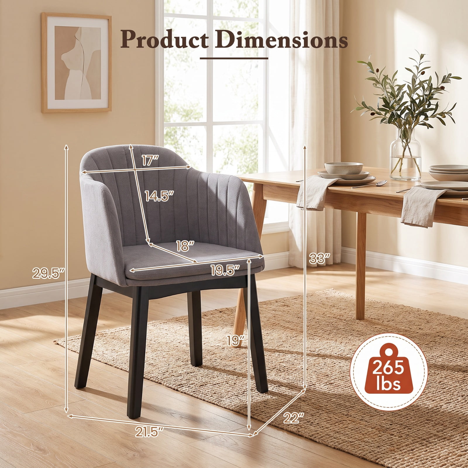Furnibear Upholstered Velvet Accent Modern Dining Chairs Set of 2 with Curved Backrests for Kitchen Dining Room Living Room Home, Grey