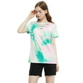thumbnail image 1 of Womens Tie Dye Printed Stripe V-Neck Stretch Short Sleeve Casual Loose Tops T-shirts, Green, XXX-Large, 1 of 7