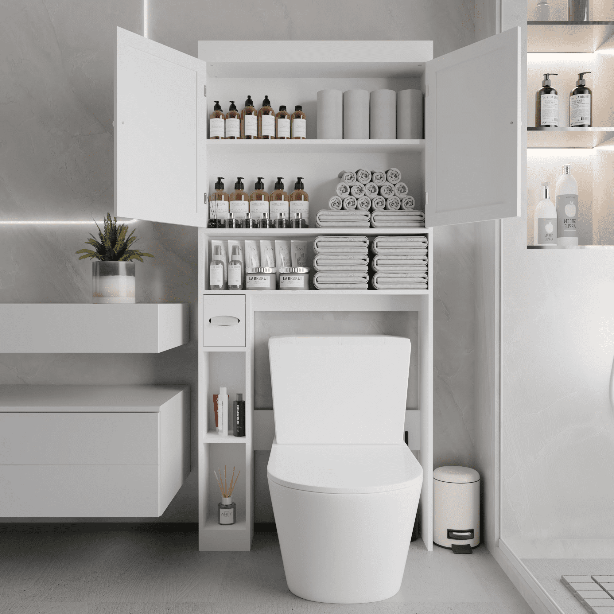 MAYEERTY Over-The-Toilet Storage Cabinet, Farmhouse Style, Bathroom Space Saver with 2 Doors