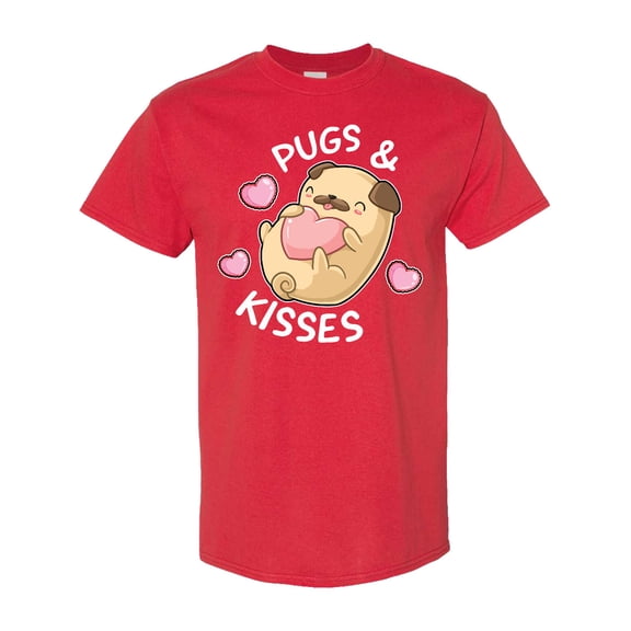 Inktastic Valentines Day Pugs and Kisses with Pink Hearts T-Shirt