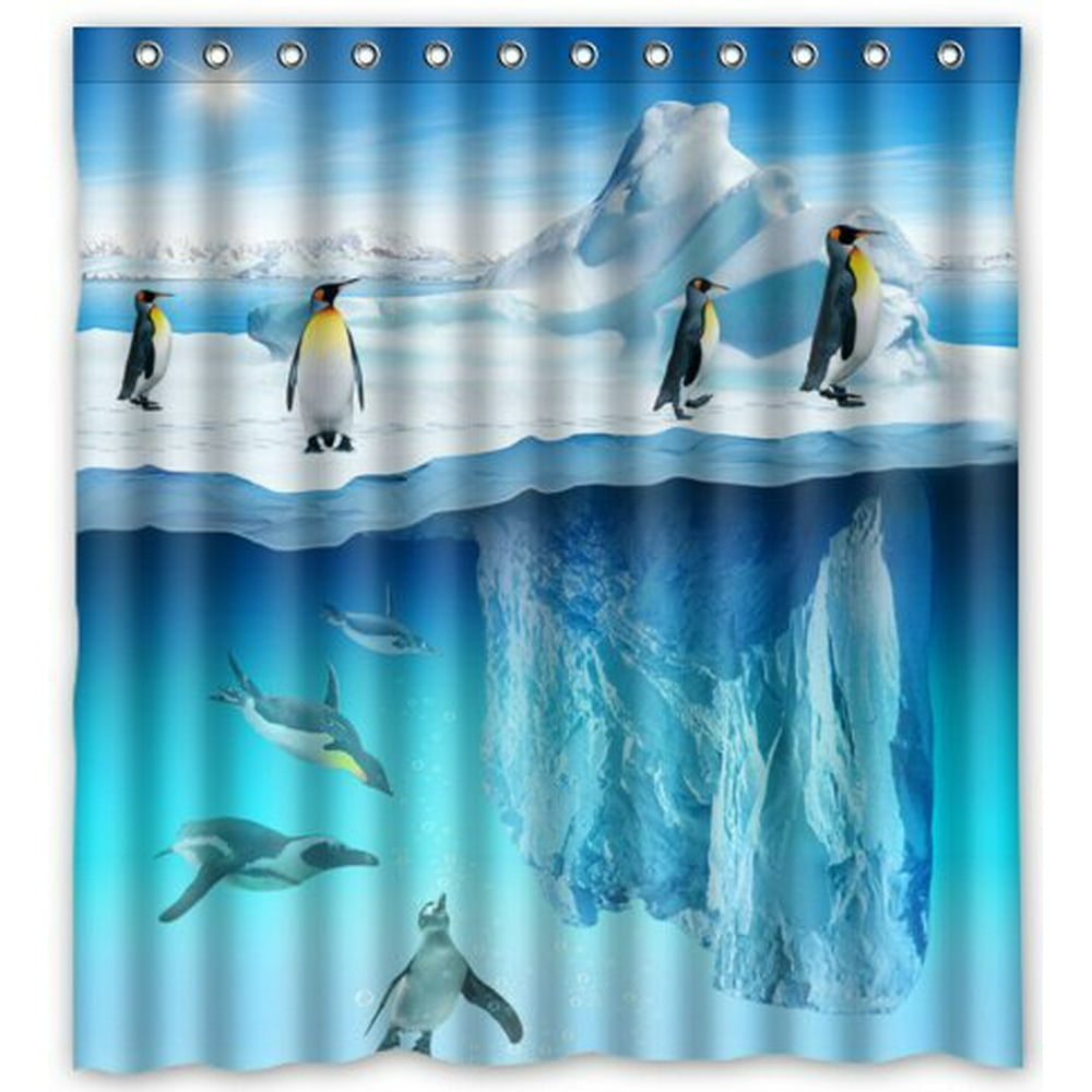 HelloDecor Penguins Shower Curtain Polyester Fabric Bathroom Decorative