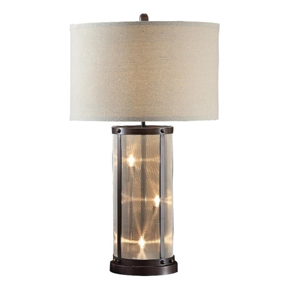 Benjara 31" Table Lamp- Classic Drum Fabric Shade- Modern Metal Base- Bronze