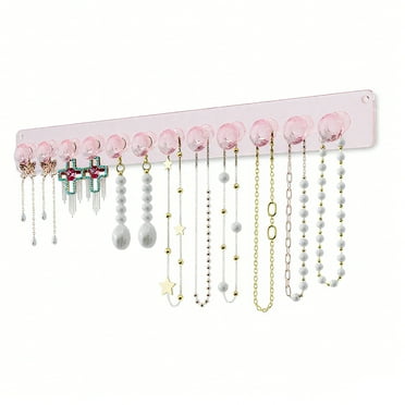 Acrylic Necklace Hanger, Wall Mount Necklace Organizer, Jewelry Hooks for Necklaces, Bracelets, Chains (2-pack Clear)