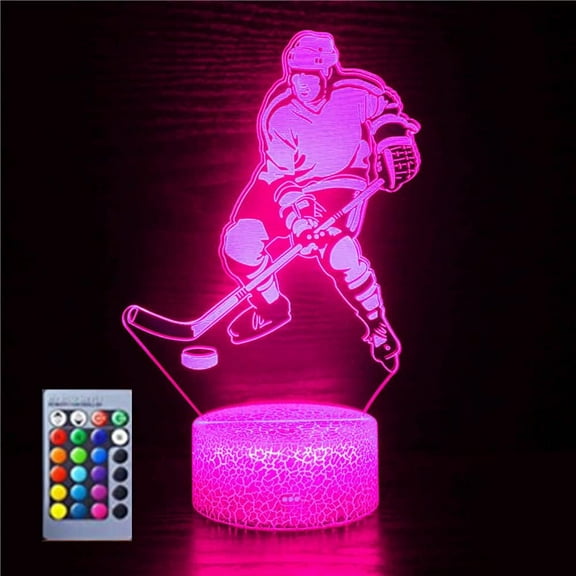 YSTIAN 3D Ice Hockey Player Night Light Lamp Illusion Night Light 16 Color Changing Table Desk Decoration Lamps Gift with Acrylic Flat ABS Base USB Cable Toy