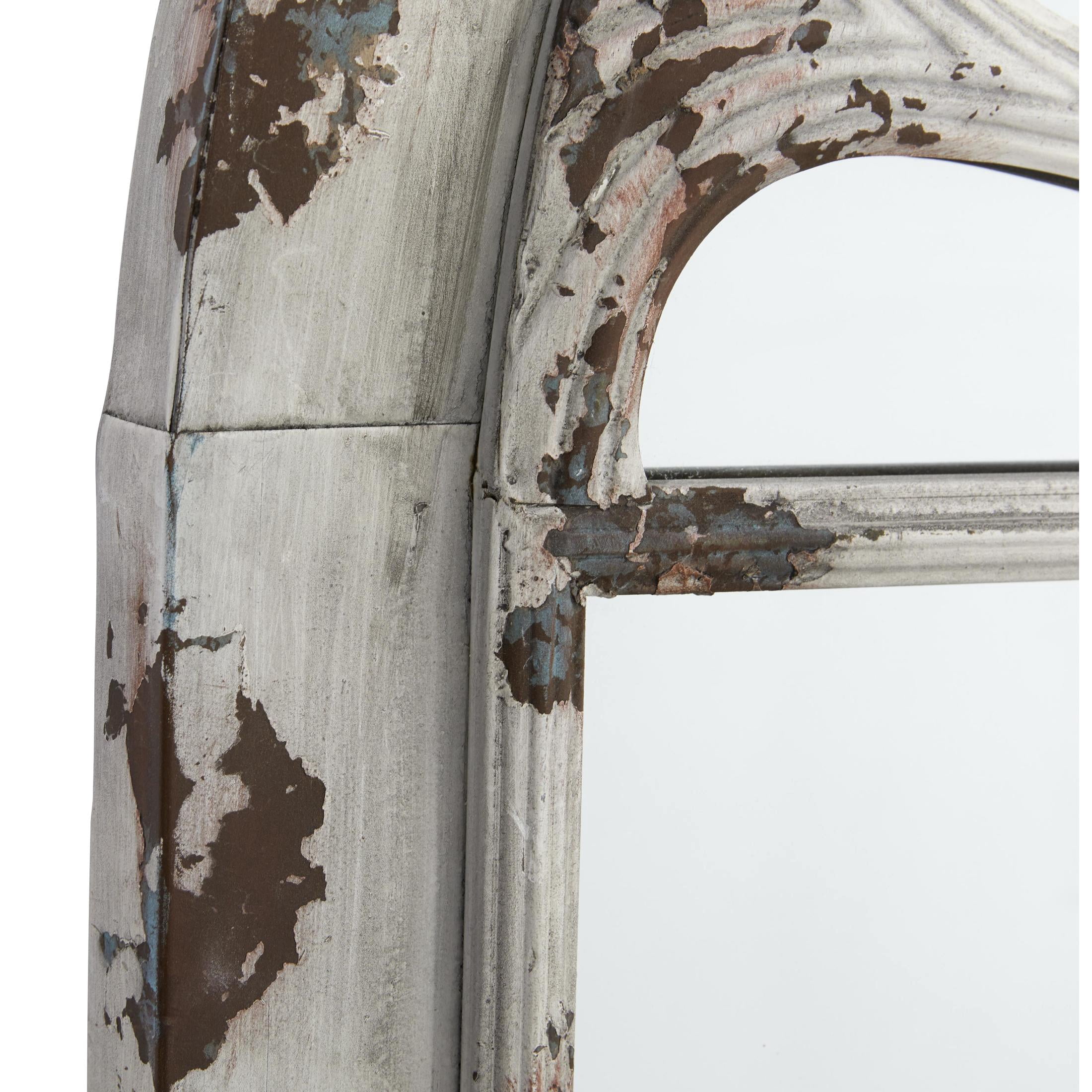 DecMode 34" x 52" White Window Pane Inspired Wall Mirror with Arched Top